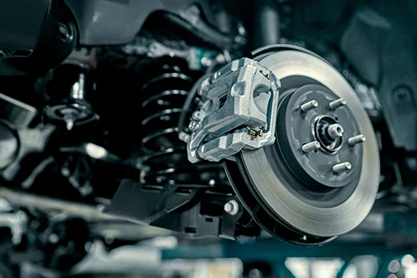 brake caliper, disc, and hub with wheel off